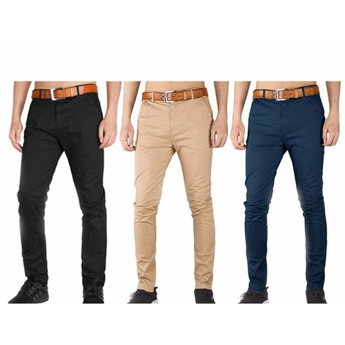 CLEARANCE OFFER 3Pack, Soft Khaki Men's Trouser Slim Fit Official Casual- Black,Beige&NavyBlue