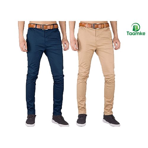 CLEARANCE OFFER 2 Soft Khaki Men's Trouser Stretch Slim Fit Casual- Beige & Navy Blue