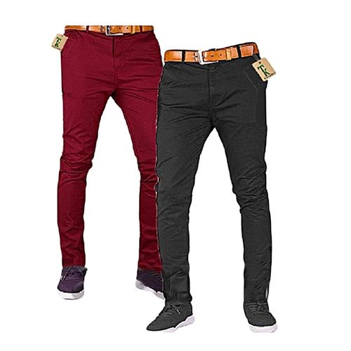 CLEARANCE OFFER 2 Khaki Men's Trouser Slim Fit Casual -Maroon & Black