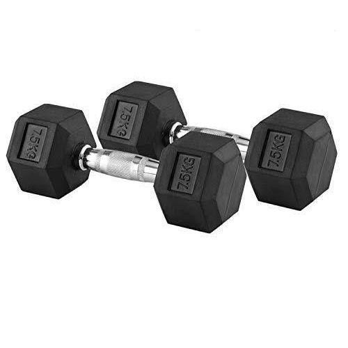 CLEARANCE OFFER Rubber Hexagon Dumbbells hand Weight For work out, Strength Training, Exercise & Fitness - A set of Two pieces each 7.5kg