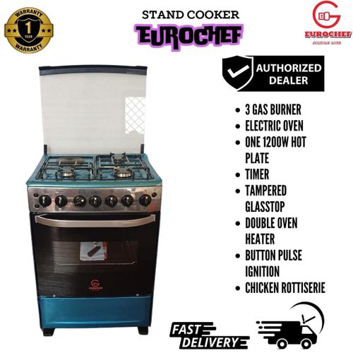 CLEARANCE OFFER 60*65 Eurochef Free Standing 3 Gas Burner +1 Electric Cooker With electric Oven