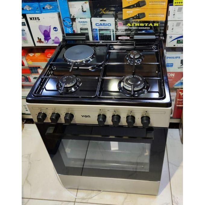 VON COOKER 60 BY 55 3 Gas+1 Electric, 60cm by 55cm, Standing Gas Cooker with Electric Oven