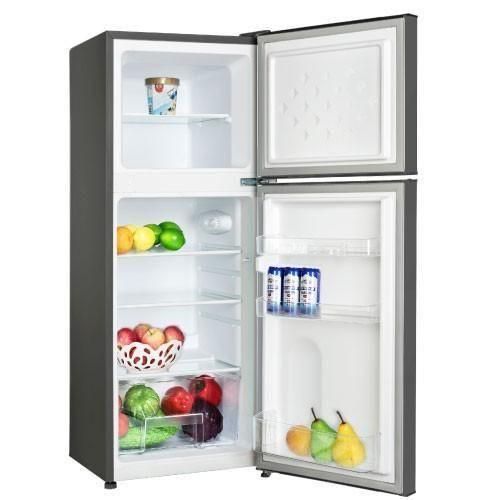 MIKA Fridge, 138L, 2 Door Top Mount Freezer, Defrost (Direct Cool), Line Silver, with Cool Pack