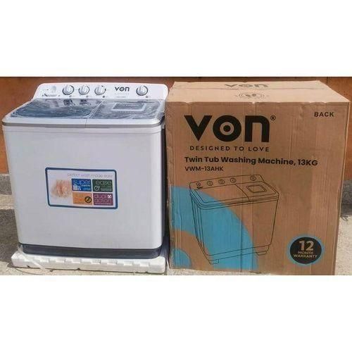 VON 13Kg Jumbo Twin Tub Washing Machine – Powerful Wash & Spin, Durable Design