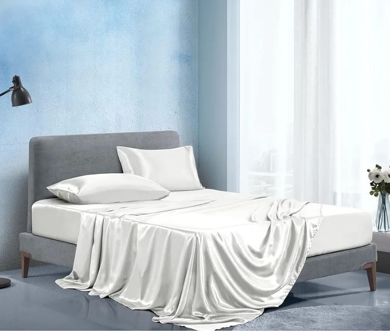 King size-Luxury Silky soft Mulberry Fitted Bedsheets ( 1 flat silk bedsheet ,1 Fitted Silk bedsheet,4 Pillow cases )Premium Moisture Wicking bedsheet,Extremely Breathable Anti static