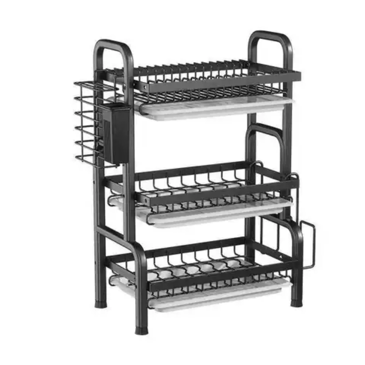 Dish rack 3 layers metallic dish rack strong dish organizer 3 tier kitchen utensils organizer dish drainer stable and strong dish rack