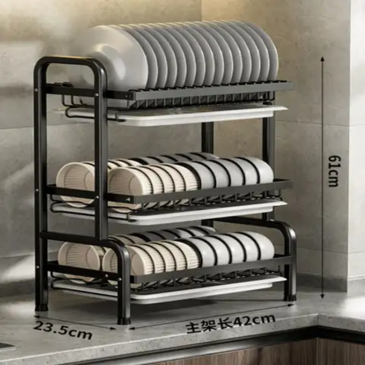 Dish rack 3 layers metallic dish rack strong dish organizer 3 tier kitchen utensils organizer dish drainer stable and strong dish rack