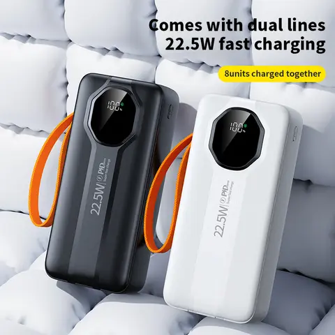 Powerbank 30,000mAh high capacity super fast charging ,ultra slim Portable with plastic handle strap
Actual capacity powerbank with type C and iphone inbuilt charging cables and 4 universal USB cha