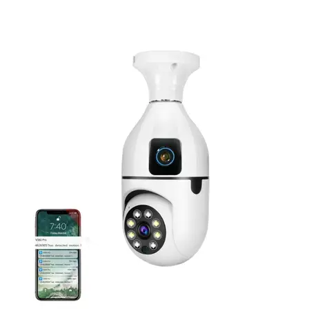 CCTV BULB CAMERA Dual Lens PTZ Bulb Camera 360° 1080P with Motion Tracking, Night Vision Two-Way Audio,