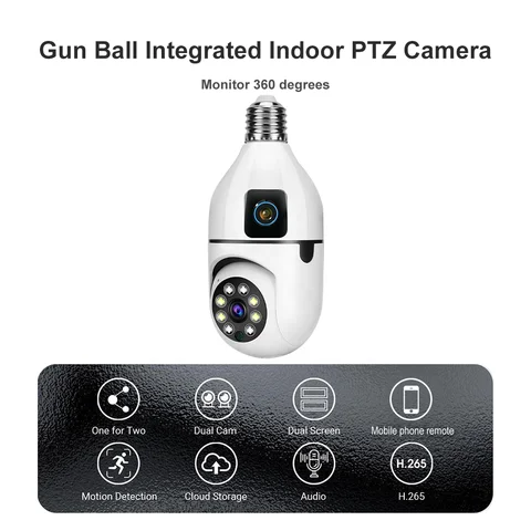 CCTV BULB CAMERA Dual Lens PTZ Bulb Camera 360° 1080P with Motion Tracking, Night Vision Two-Way Audio,