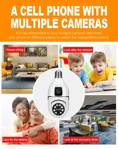 CCTV BULB CAMERA Dual Lens PTZ Bulb Camera 360° 1080P with Motion Tracking, Night Vision Two-Way Audio,