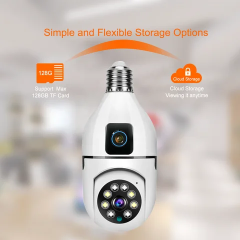 CCTV BULB CAMERA Dual Lens PTZ Bulb Camera 360° 1080P with Motion Tracking, Night Vision Two-Way Audio,