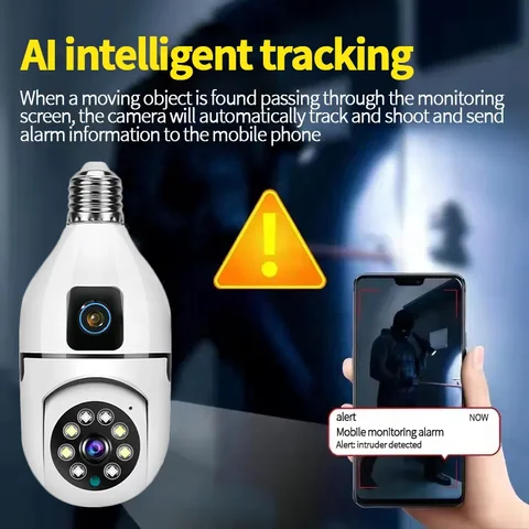 CCTV BULB CAMERA Dual Lens PTZ Bulb Camera 360° 1080P with Motion Tracking, Night Vision Two-Way Audio,