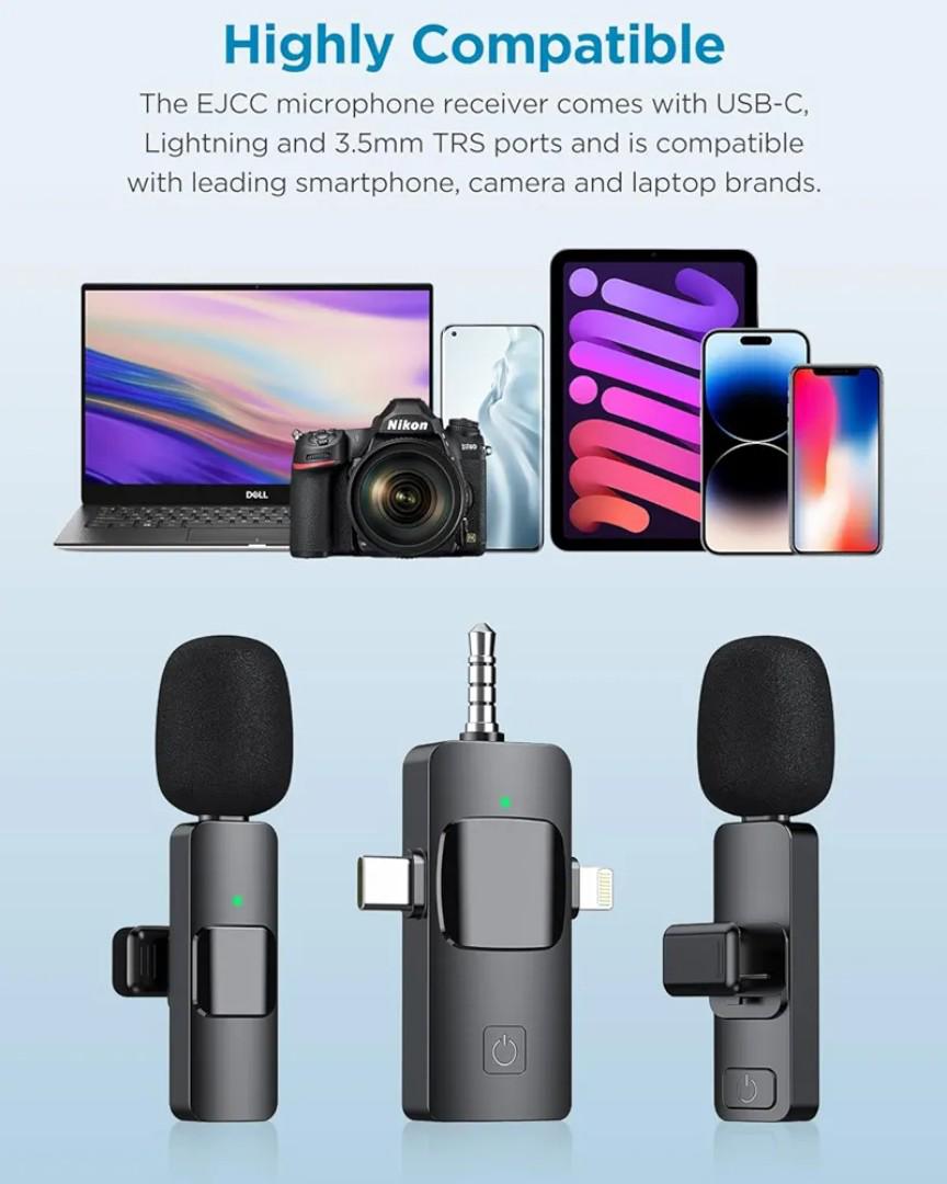 Wireless microphone lapel wireless microphone dual wireless microphones live streaming, TikTok podcast YouTubers wireless microphone for iphone, type C, normal android and camera