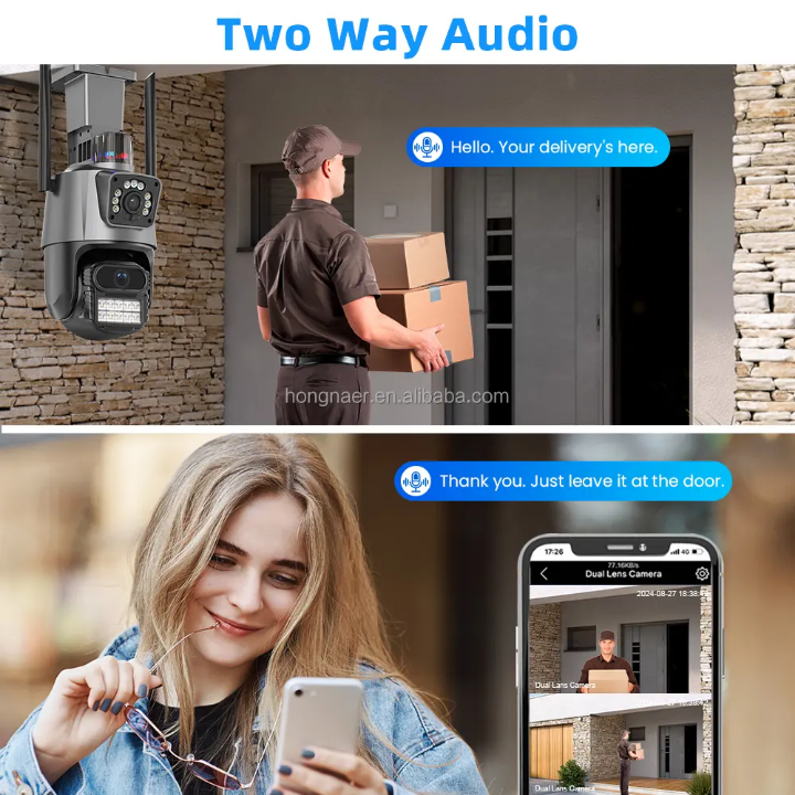 Icsee  Dual lens CCTV WIFI CAMERA outdoor waterproof CCTV camera with motion tracking, siren, two way communication,HD super clear video,SD card & cloud storage option (not provided),night vision,360°