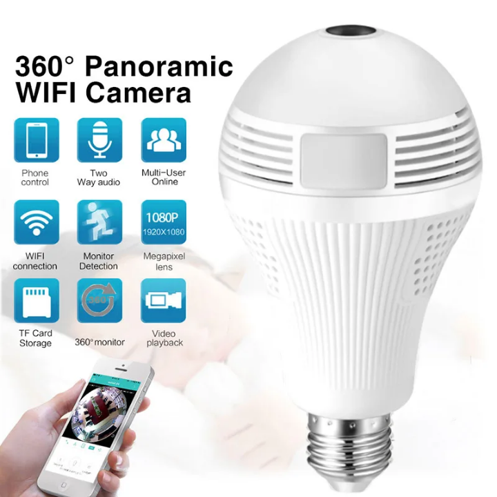 1080p nanny CCTV bulb camera wireless CCTV bulb camera with motion tracking, siren, two way communication,night vision,easy to install wifi CCTV camera