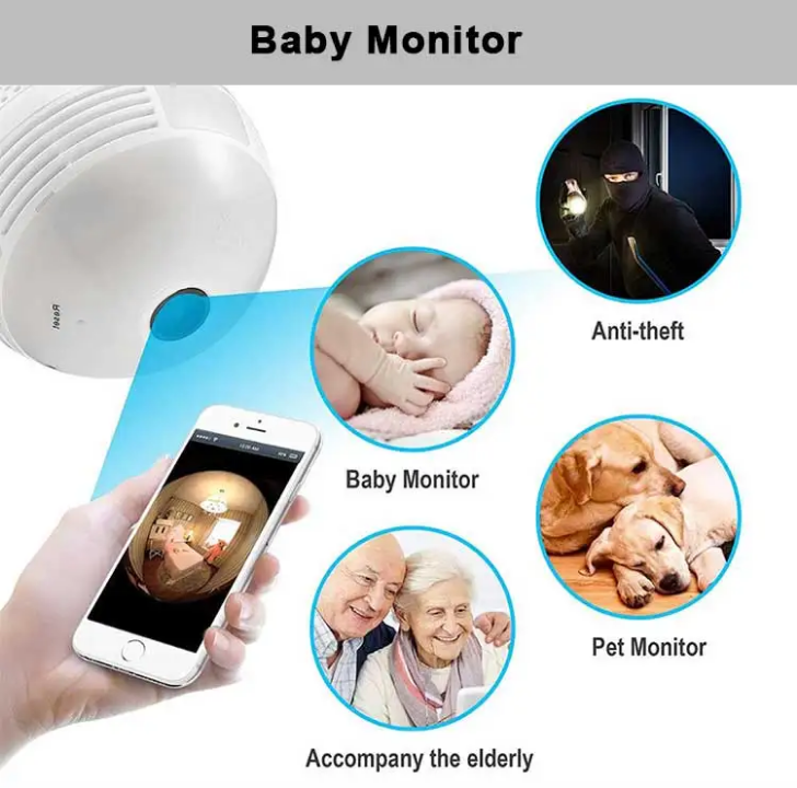 1080p nanny CCTV bulb camera wireless CCTV bulb camera with motion tracking, siren, two way communication,night vision,easy to install wifi CCTV camera