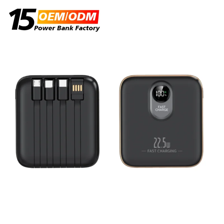 Power bank 20000mAh fast charging powerbank Pocket size with inbuilt charging cables portable large capacity powerbank 22.5W super fast charging powerbank with own inbuilt charging cables super fast