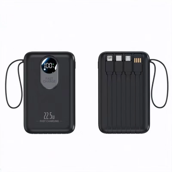 Power bank 20000mAh fast charging powerbank Pocket size with inbuilt charging cables portable large capacity powerbank 22.5W super fast charging powerbank with own inbuilt charging cables super fast