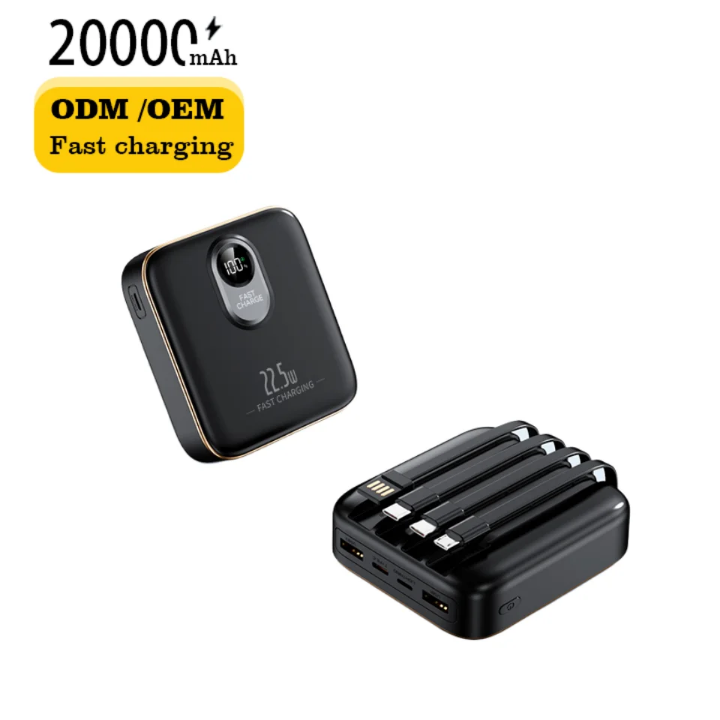 Power bank 20000mAh fast charging powerbank Pocket size with inbuilt charging cables portable large capacity powerbank 22.5W super fast charging powerbank with own inbuilt charging cables super fast