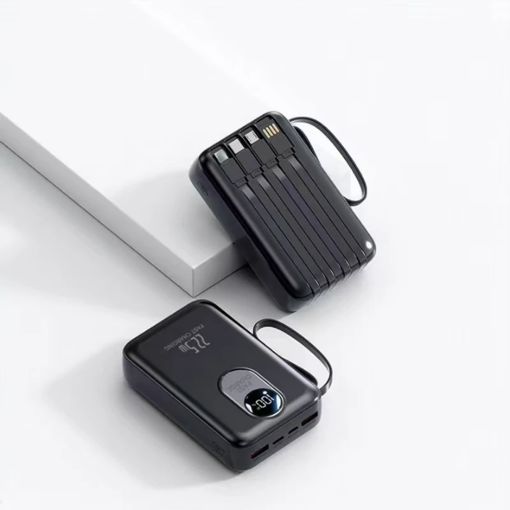 Power bank 20000mAh fast charging powerbank Pocket size with inbuilt charging cables portable large capacity powerbank 22.5W super fast charging powerbank with own inbuilt charging cables super fast