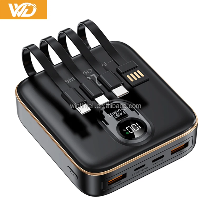Power bank 20000mAh fast charging powerbank Pocket size with inbuilt charging cables portable large capacity powerbank 22.5W super fast charging powerbank with own inbuilt charging cables super fast