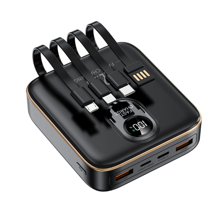 Power bank 20000mAh fast charging powerbank Pocket size with inbuilt charging cables portable large capacity powerbank 22.5W super fast charging powerbank with own inbuilt charging cables super fast