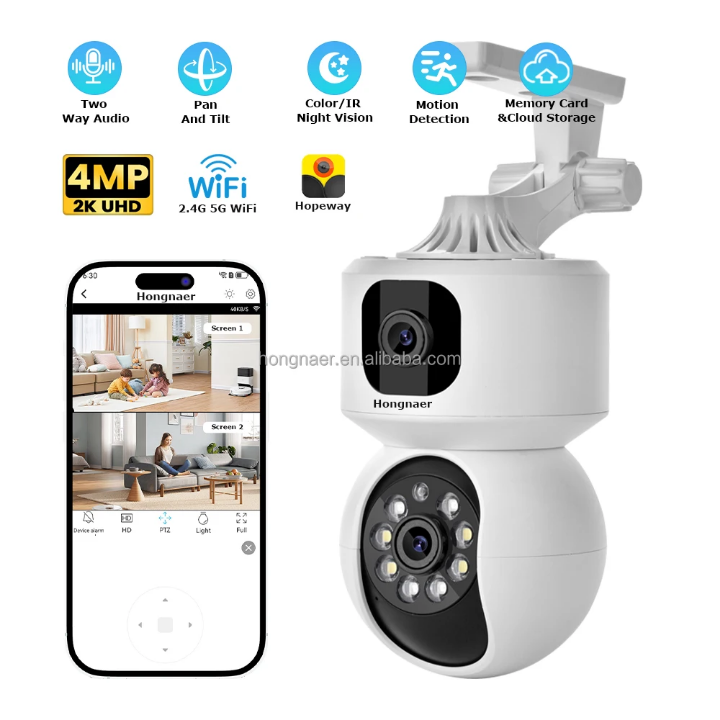 Dual lens CCTV camera smart dual lens CCTV camera wireless PTZ dual lens CCTV camera indoor surveillance CCTV camera wifi CCTV camera dual lens CCTV camera with motion tracking, two way communication,