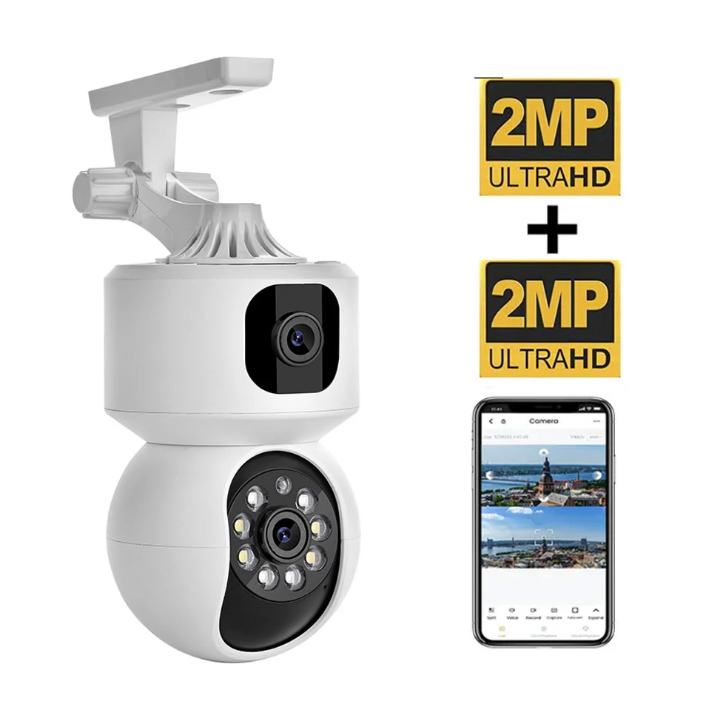Dual lens CCTV camera smart dual lens CCTV camera wireless PTZ dual lens CCTV camera indoor surveillance CCTV camera wifi CCTV camera dual lens CCTV camera with motion tracking, two way communication,