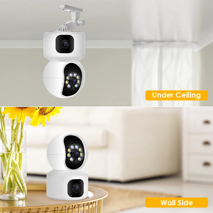 Dual lens CCTV camera smart dual lens CCTV camera wireless PTZ dual lens CCTV camera indoor surveillance CCTV camera wifi CCTV camera dual lens CCTV camera with motion tracking, two way communication,