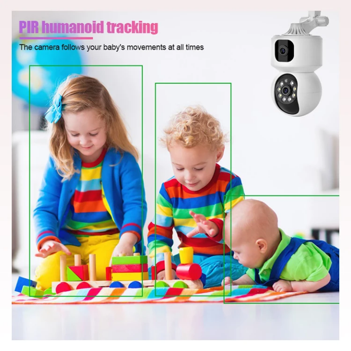 Dual lens CCTV camera smart dual lens CCTV camera wireless PTZ dual lens CCTV camera indoor surveillance CCTV camera wifi CCTV camera dual lens CCTV camera with motion tracking, two way communication,