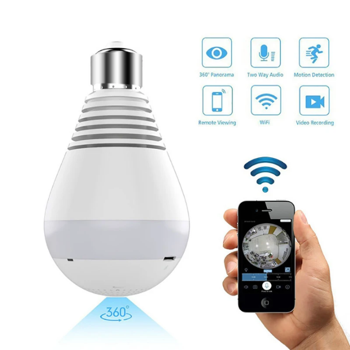 Wireless CCTV bulb camera smart wifi CCTV bulb camera Wireless nanny bulb CCTV camera nanny bulb camera motion tracking, siren, two way communication, night vision,4MP CCTV nanny CCTV camera