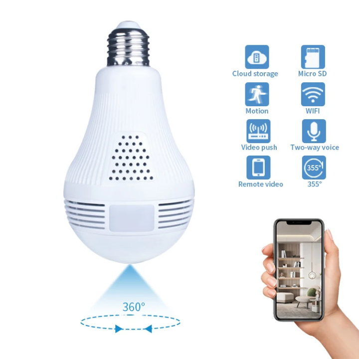 Wireless CCTV bulb camera smart wifi CCTV bulb camera Wireless nanny bulb CCTV camera nanny bulb camera motion tracking, siren, two way communication, night vision,4MP CCTV nanny CCTV camera