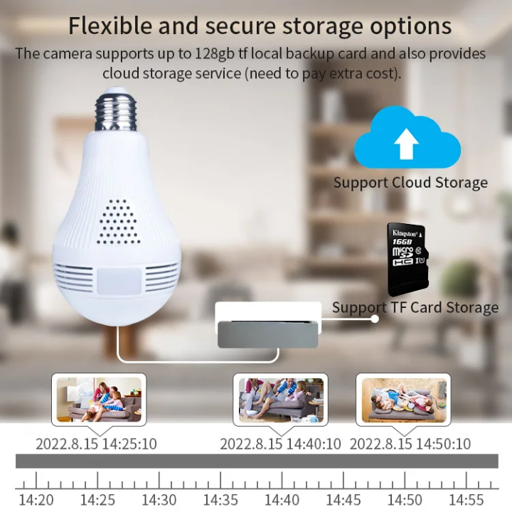 Wireless CCTV bulb camera smart wifi CCTV bulb camera Wireless nanny bulb CCTV camera nanny bulb camera motion tracking, siren, two way communication, night vision,4MP CCTV nanny CCTV camera
