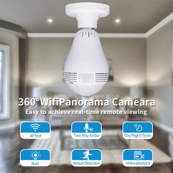 Wireless CCTV bulb camera smart wifi CCTV bulb camera Wireless nanny bulb CCTV camera nanny bulb camera motion tracking, siren, two way communication, night vision,4MP CCTV nanny CCTV camera