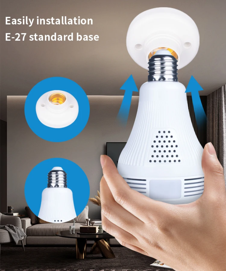Wireless CCTV bulb camera smart wifi CCTV bulb camera Wireless nanny bulb CCTV camera nanny bulb camera motion tracking, siren, two way communication, night vision,4MP CCTV nanny CCTV camera