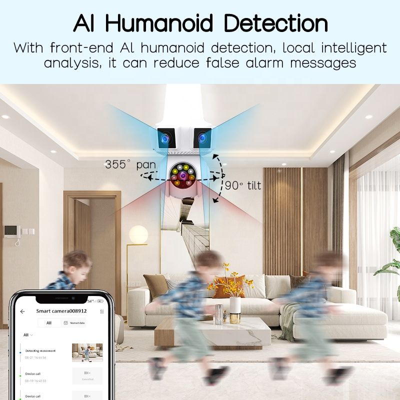 12mp E27 Three Lens Wireless Security Camera Light Bulb Home Two Way Audio Cctv Network Camera IP PTZ Mini Wifi Camera