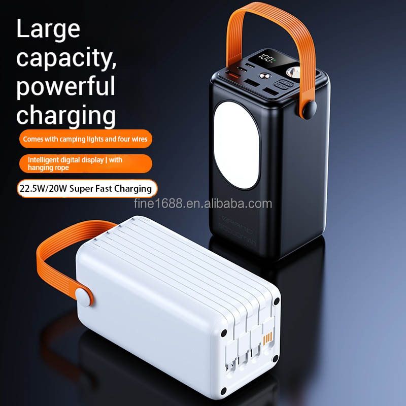 30000mAh power bank Large Capacity 22.5W Fast Charging Mobile Power Bank Detachable Four charging cables TYPE-C Bidirectional Fast Charging 30000mAh Power Bank with flashlight