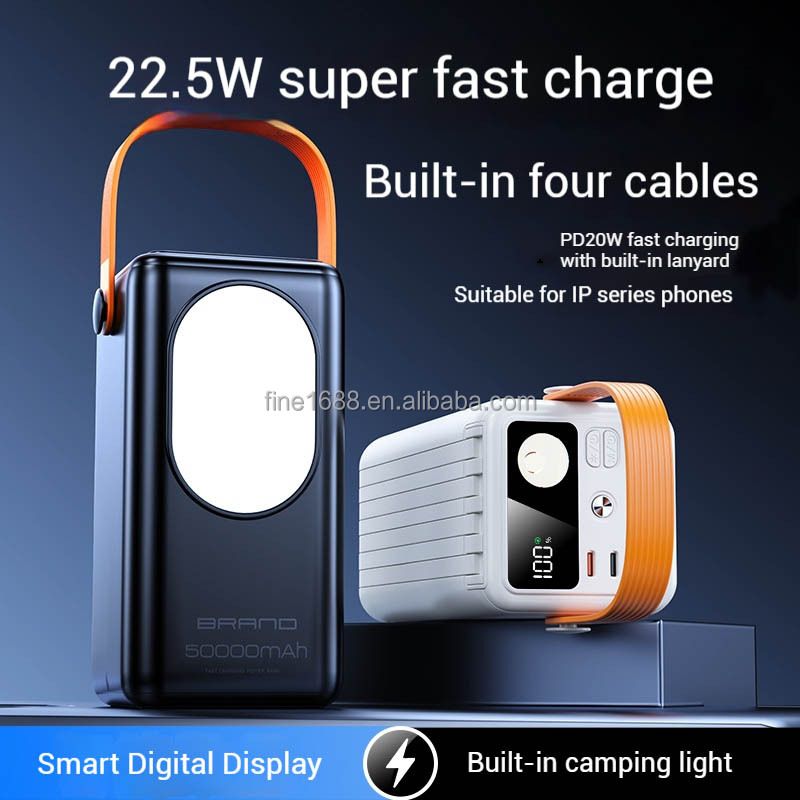 30000mAh power bank Large Capacity 22.5W Fast Charging Mobile Power Bank Detachable Four charging cables TYPE-C Bidirectional Fast Charging 30000mAh Power Bank with flashlight