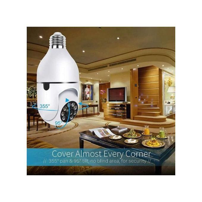1080P CCTV CAMERA 360° PANORAMIC BULB CCTV WiFi IP PTZ PAN & TILT ROTATING CAMERA MOTION TRACKING,2WAY COMMUNICATION, SUPPORT SD CARD AND CLOUD STORAGE,FULL COLOR IMAGES ,ALARM AND MESSAGES NOTIFICATI