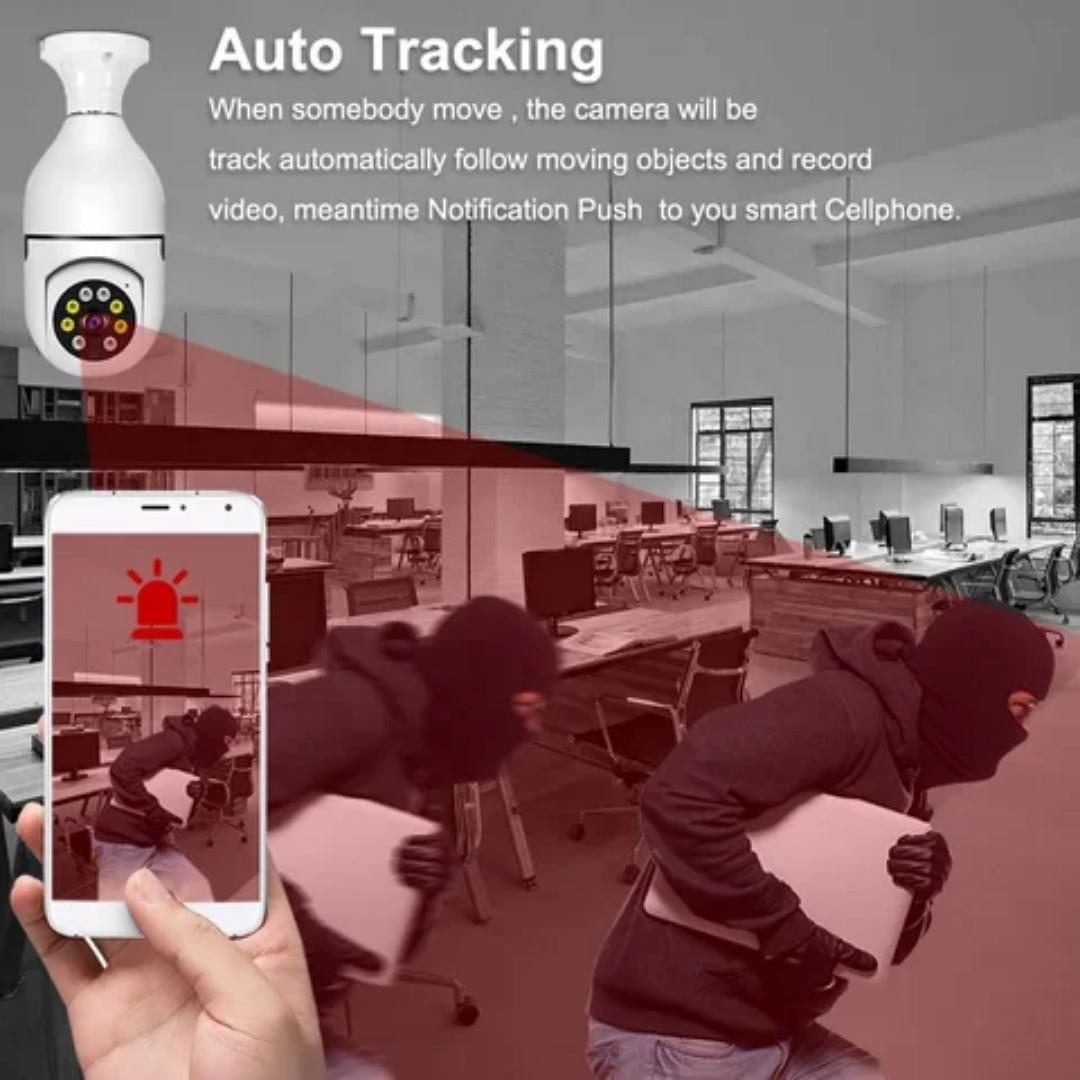 WIFI CCTV CAMERA BULB 360° PANORAMIC PTZ E27 BULB CCTV WiFi IP SECURITY HD CAMERA WITH MOTION TRACKING,HD VOICE AND VIDEO RECORDING,2 WAY COMMUNICATION,EASY INSTALLATION