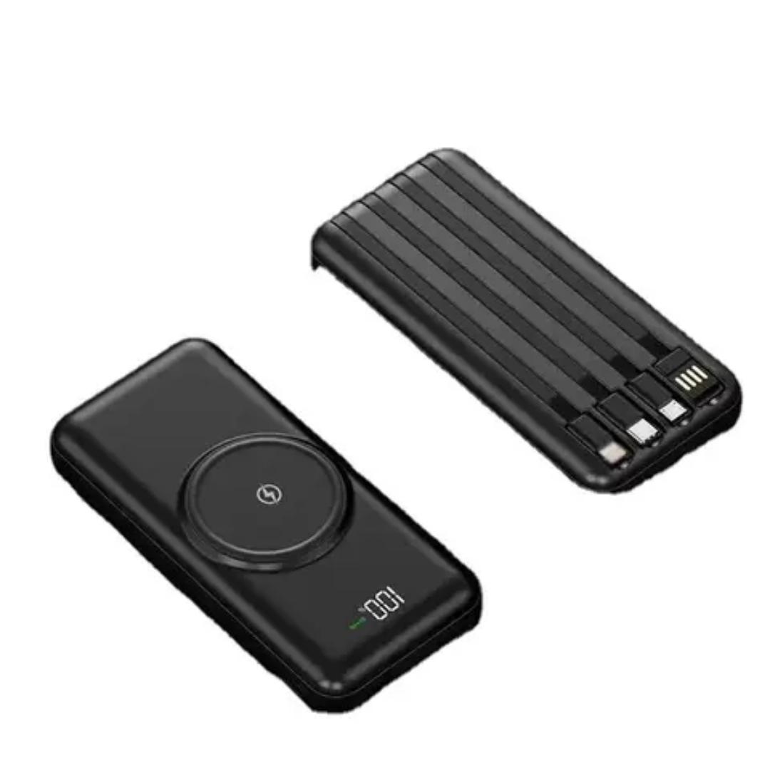 30000Mah Power Banks  Wireless Portable Charger Power Bank with Built in 4 Cable, 6 Outputs & 3 Inputs Fast Charging External Power Delivery USB-C Battery Pack, black color