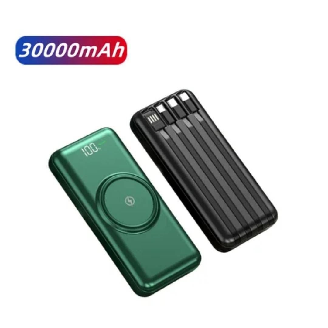 30000Mah Power Banks  Wireless Portable Charger Power Bank with Built in 4 Cable, 6 Outputs & 3 Inputs Fast Charging External Power Delivery USB-C Battery Pack, black color