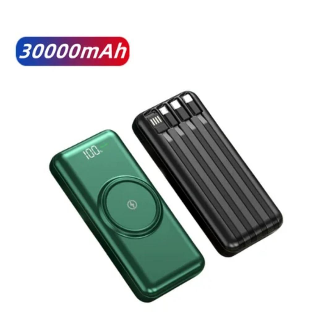 30000Mah Power Banks  Wireless Portable Charger Power Bank with Built in 4 Cable, 6 Outputs & 3 Inputs Fast Charging External Power Delivery USB-C Battery Pack, Compatible with iPhone, Samsung, AirPod