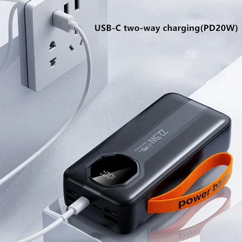 30000mAh fast charging powerbank 22.5W high capacity powerbank with own inbuilt charging cables for type C&iphone phones and 4 USB charging ports for other phone types