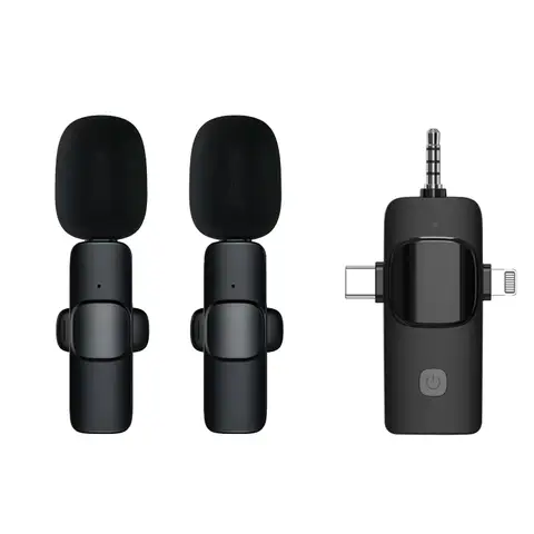 3 in 1 Wireless Lavalier Microphone for IPHONE/ANDROID/TABLET/Perfect for vlogging, podcasts, presentations, live performances, and professional recordings., Black