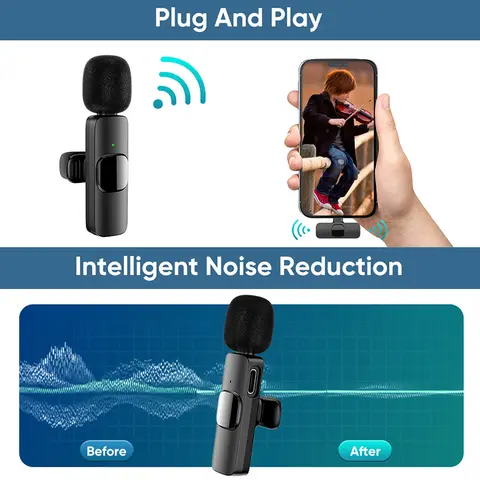 3 in 1 Wireless Lavalier Microphone for IPHONE/ANDROID/TABLET/Perfect for vlogging, podcasts, presentations, live performances, and professional recordings., Black