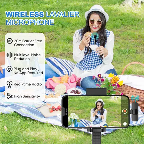 3 in 1 Wireless Lavalier Microphone for IPHONE/ANDROID/TABLET/Perfect for vlogging, podcasts, presentations, live performances, and professional recordings., Black