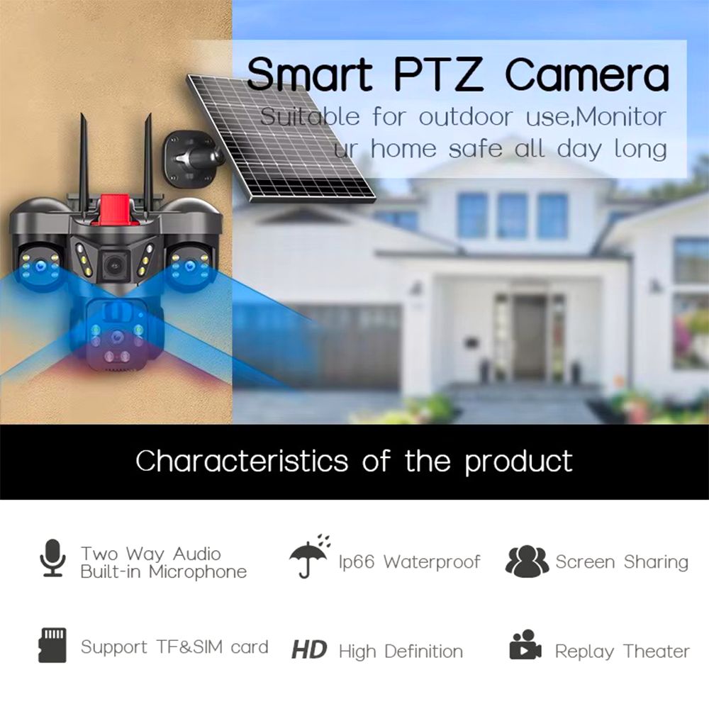 Solar CCTV camera 12MP V380 Pro 4G Solar Powered Wireless Human Motion Tracking PTZ 4g Camera Solar Sim CCTV Camera for Home