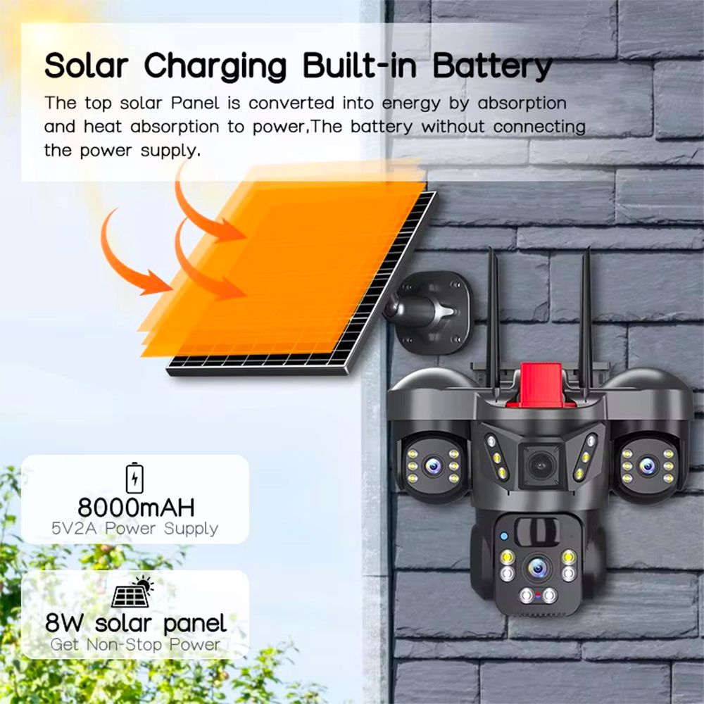 Solar CCTV camera 12MP V380 Pro 4G Solar Powered Wireless Human Motion Tracking PTZ 4g Camera Solar Sim CCTV Camera for Home